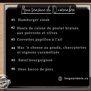 Menu de la semaine - Individuel - 10 novembre 2025