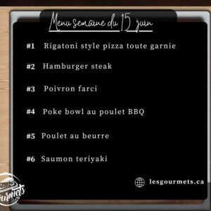 Menu de la semaine - Individuel - 15 juin 2026