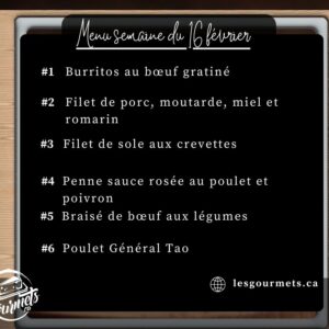 Menu de la semaine - Individuel - 16 février 2026