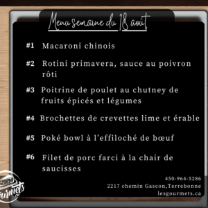 Menu de la semaine - Individuel - 18 août 2025