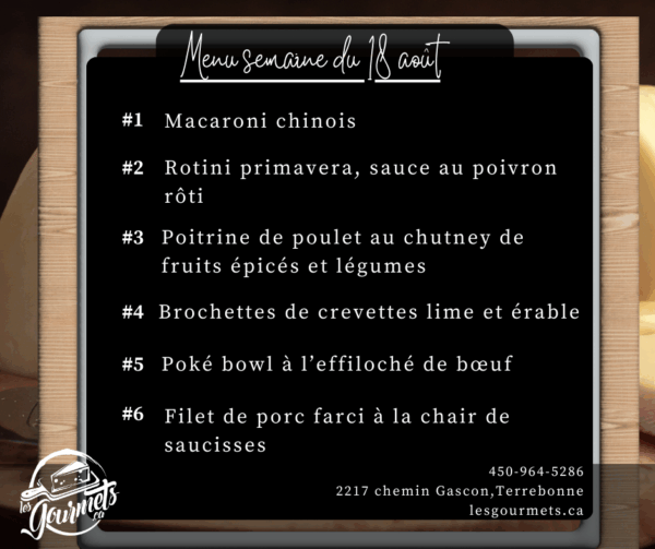Menu de la semaine - Individuel - 18 août 2025
