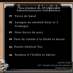 Menu de la semaine - Individuel - 1er septembre 2025
