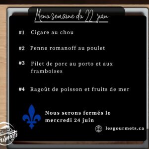 Menu de la semaine - Individuel - 22 juin 2026