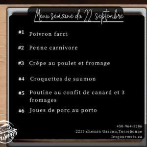 Menu de la semaine - Individuel - 22 septembre 2025