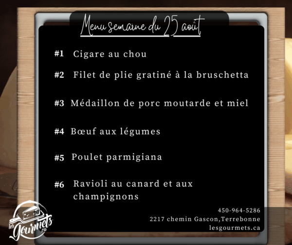 Menu de la semaine – Familial – 25 août 2025