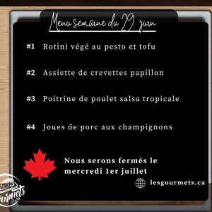 Menu de la semaine - Individuel - 29 juin 2026