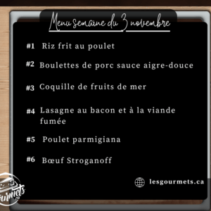 Menu de la semaine - Individuel - 3 novembre 2025
