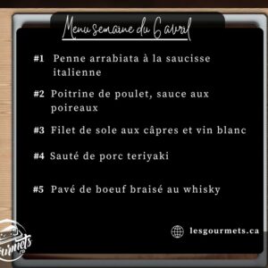 Menu de la semaine - Individuel - 6 avril 2026