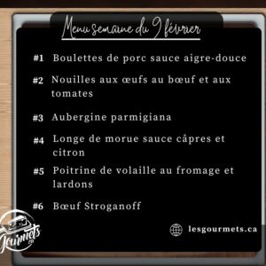 Menu de la semaine - Individuel - 9 février 2026